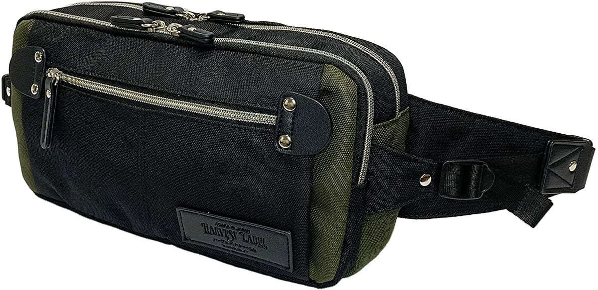 Harvest Label, 2-Way Cross Pack Black Sling Pack and Shoulder Bag Multi-use, Slig Pack Straps Zippered Black-Olive Green,