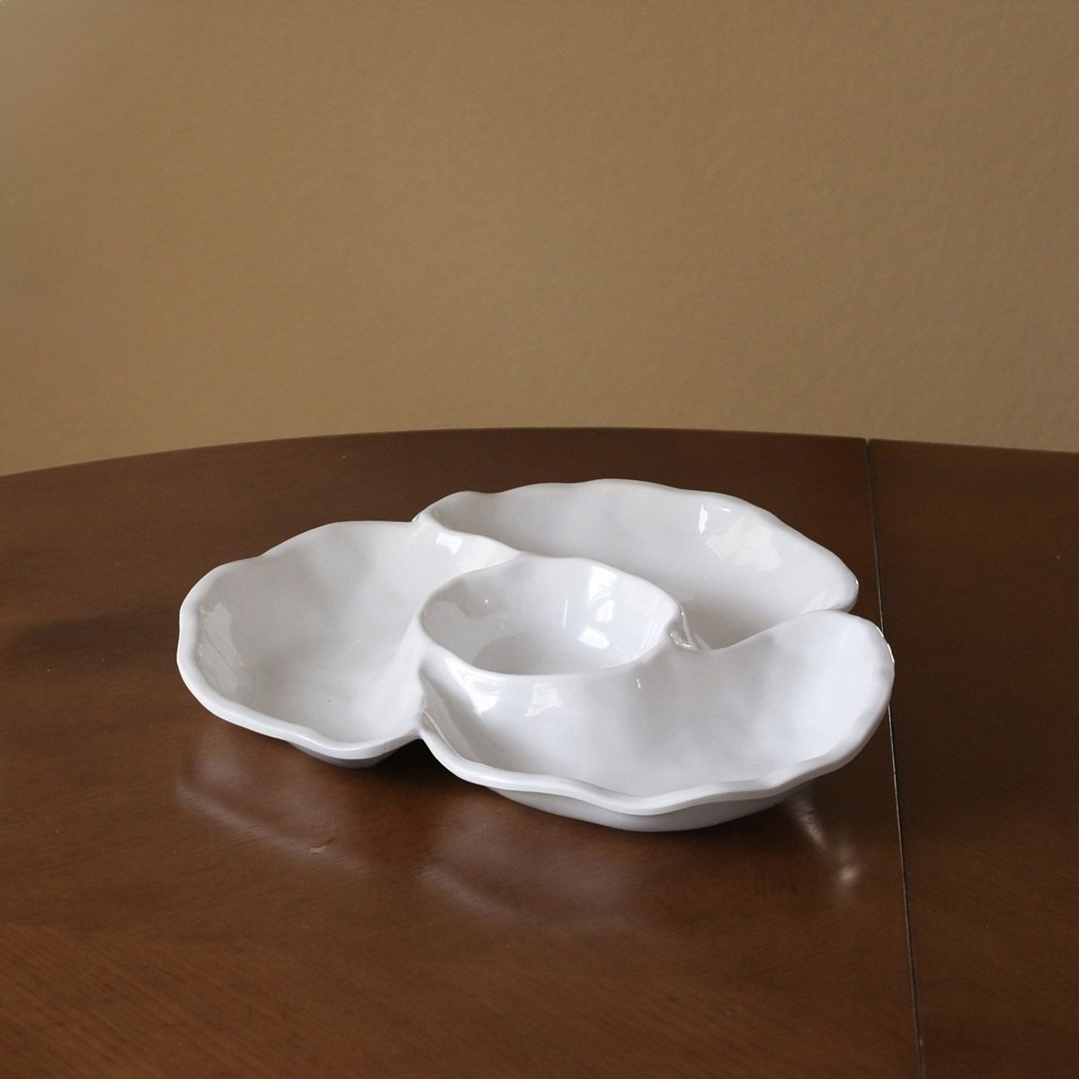 VIDA Havana Triple Dip Platter in White Melamine | 12"
