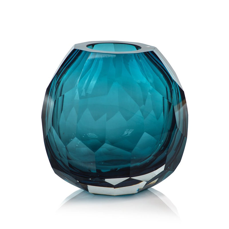 Maya Vase | Hand Cut Glass Blue Turquoise