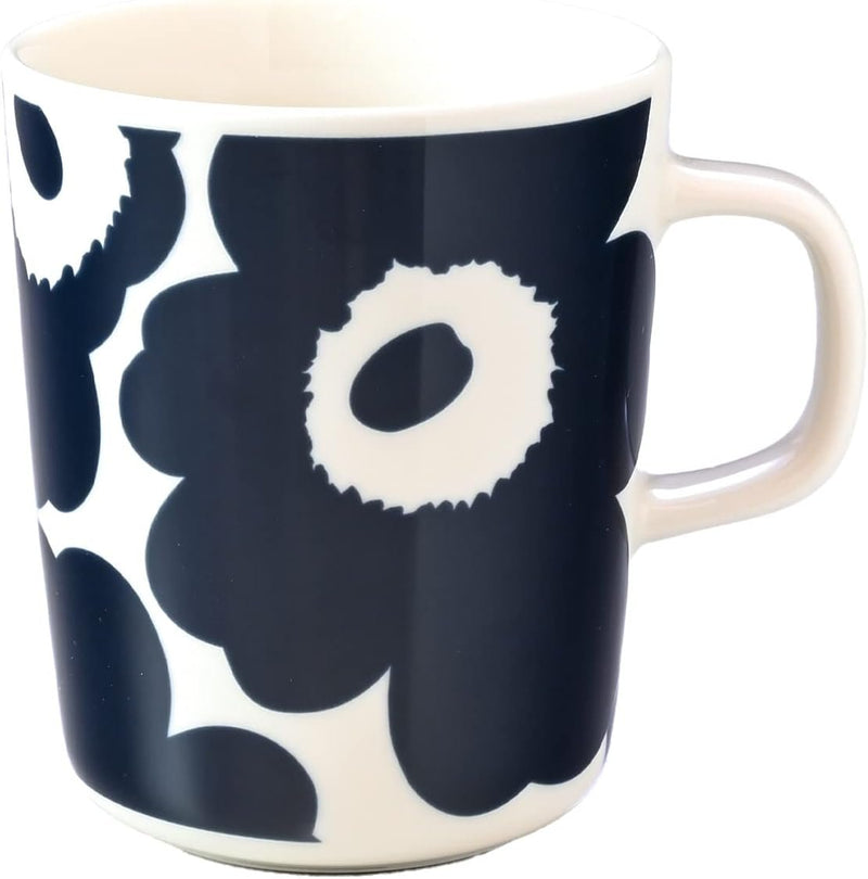 Unikko Oiva Stoneware Large Flower Mug | White & Navy
