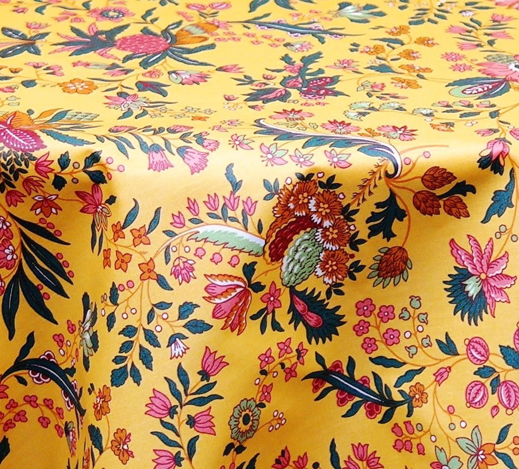 Versailles Yellow Provencal Tablecloth | 70" Round | Easy Care Coated Cotton