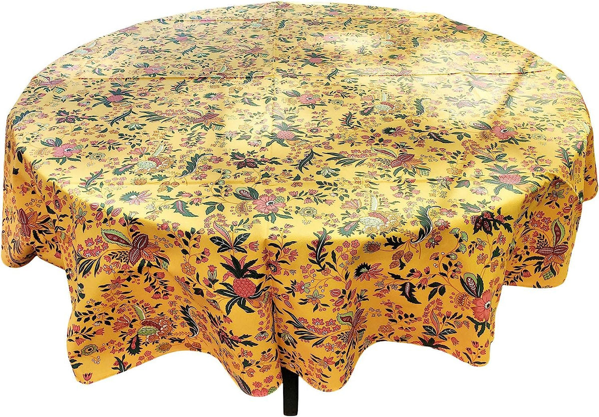 Versailles Yellow Provencal Tablecloth | 70" Round | Easy Care Coated Cotton