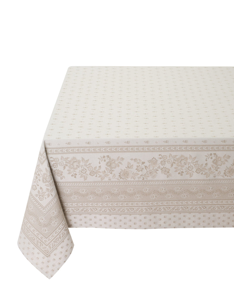 Jacquard Ecru Rectangular Provencal Tablecloth | 63" x 118" | Easy Care Luxury French Linen