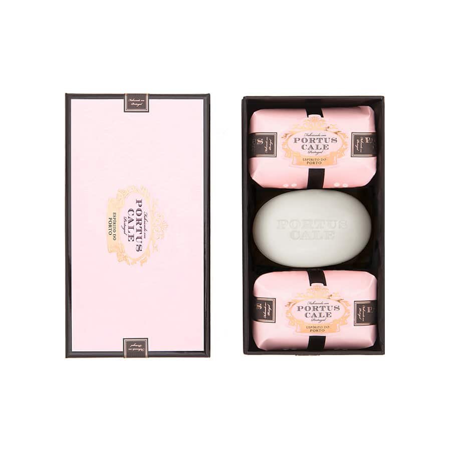 Portus Cale Rose Blush Bar Soaps Gift Set of 3 | Lotus Flower & Red Fruits