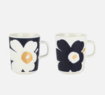 Marimekko Mugs Oiva / Juhla Unikko Mugs Set of 2 Porcelain White/Dark-Blue/Gold Set 8.8oz