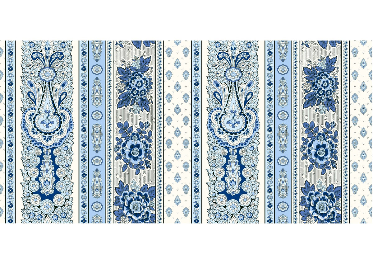 Bastide White & Blue Rectangular Provencal Tablecloth  | 59" x 78" | Easy Care Coated Cotton