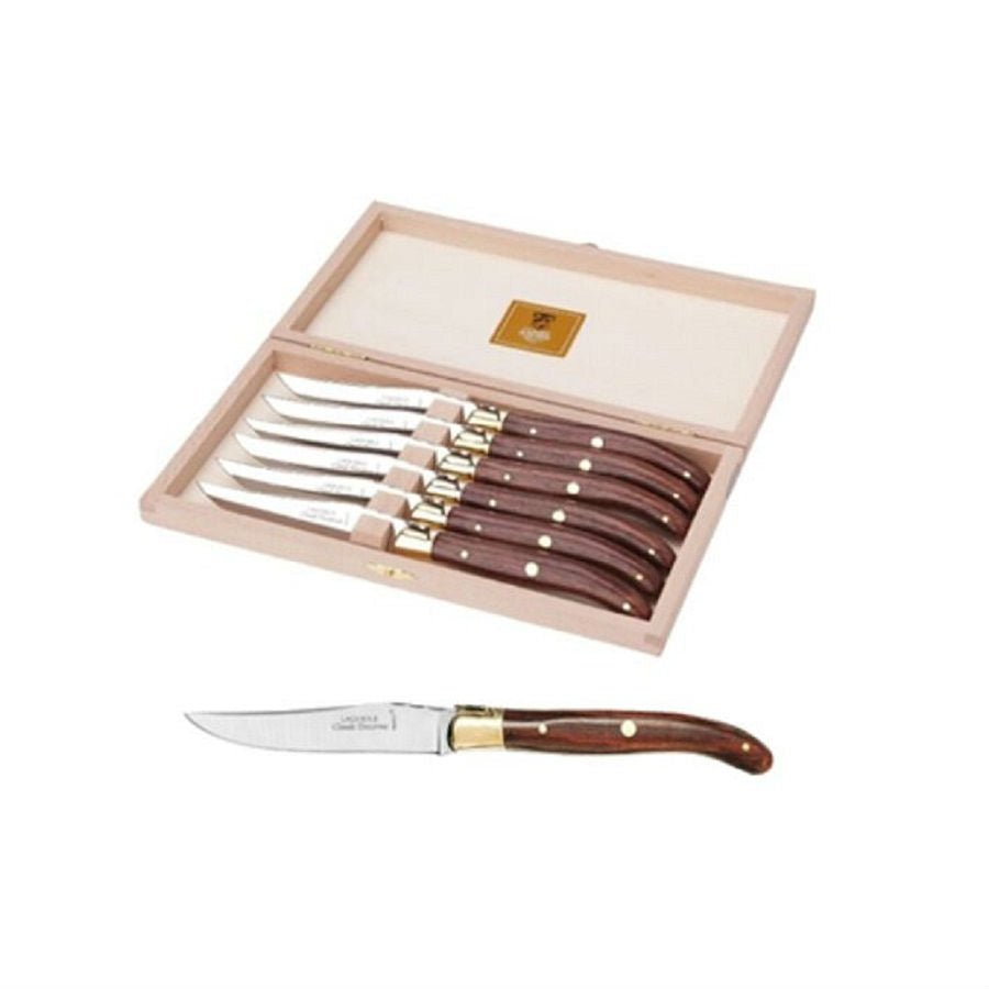 Laguiole Steak Knives With Brass Bolster Rosewood (Set of 6) in a Wood Box - Home Decors Gifts online | Fragrance, Drinkware, Kitchenware & more - Fina Tavola
