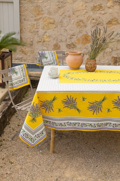 Lauris Yellow Rectangular Provencal Tablecloth | 59" x 78" | Easy Care Coated Cotton