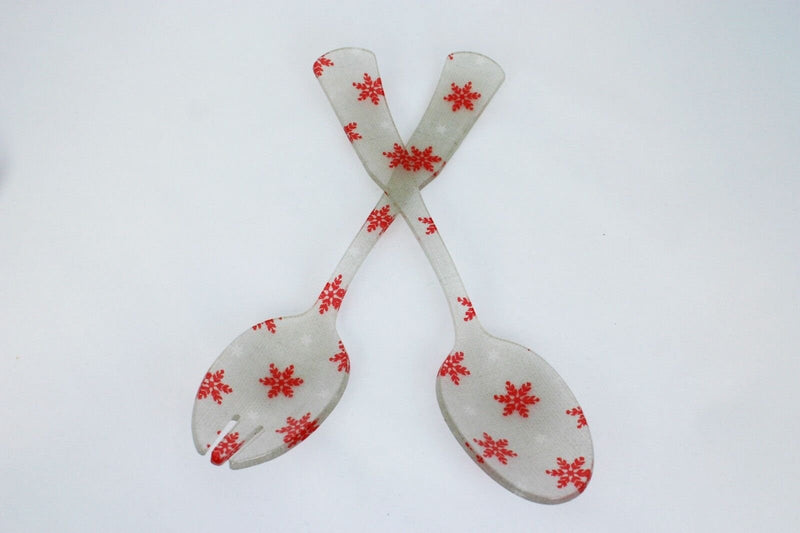 Salad Serving Set with Snowflakes | Red and White
