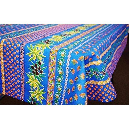 Le Cluny French Provence Tablecloth, 60" x 96" Rectangular, Coated Cotton Olives Blue, Easy Care