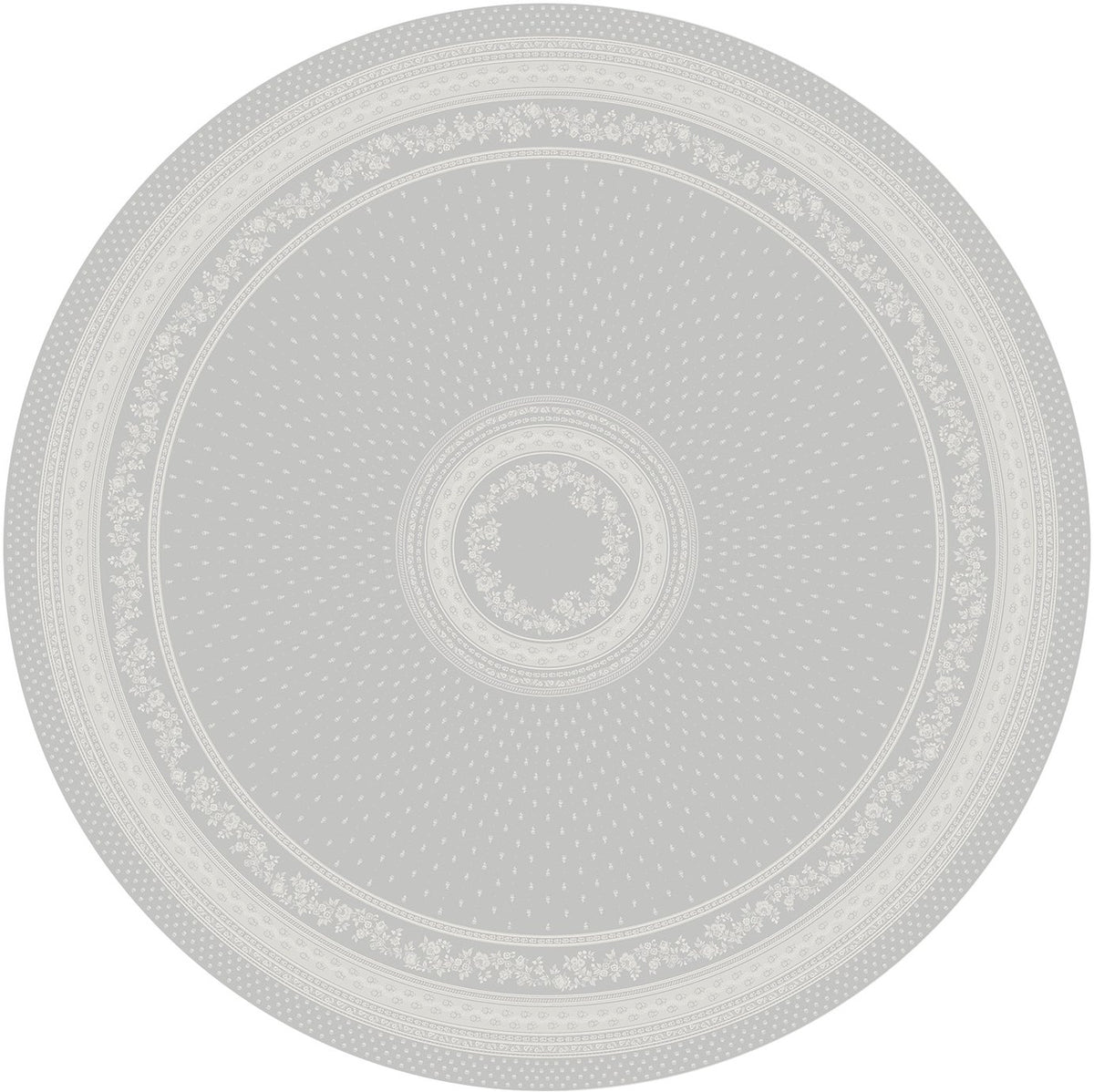 Jacquard Gray Round Provencal Tablecloth | 90" D | Easy Care Luxury French Linen