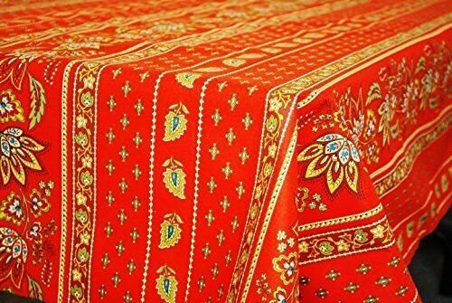 Lisa Red Provencal Tablecloth | Sizes Available | Easy Care Coated Cotton
