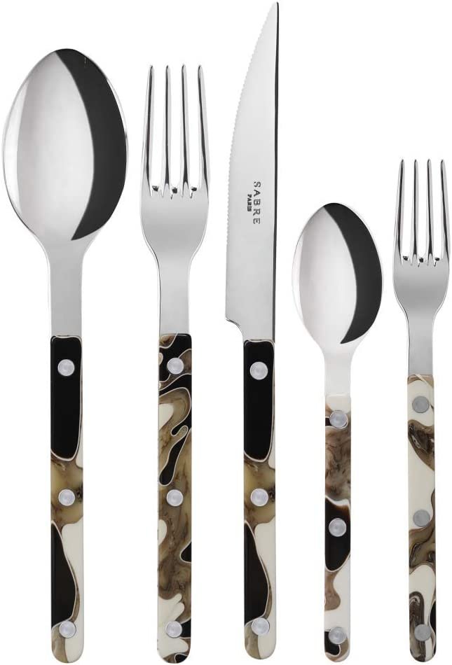 Bistrot Flatware Set 5 Piece Place Setting | Service for 4 (20 Pieces) | Shiny Dune Black
