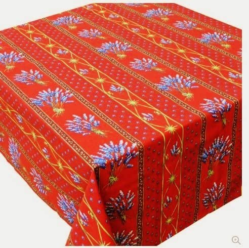 Lavender Red Provencal Tablecloth | 60" x 96" | Easy Care Coated Cotton