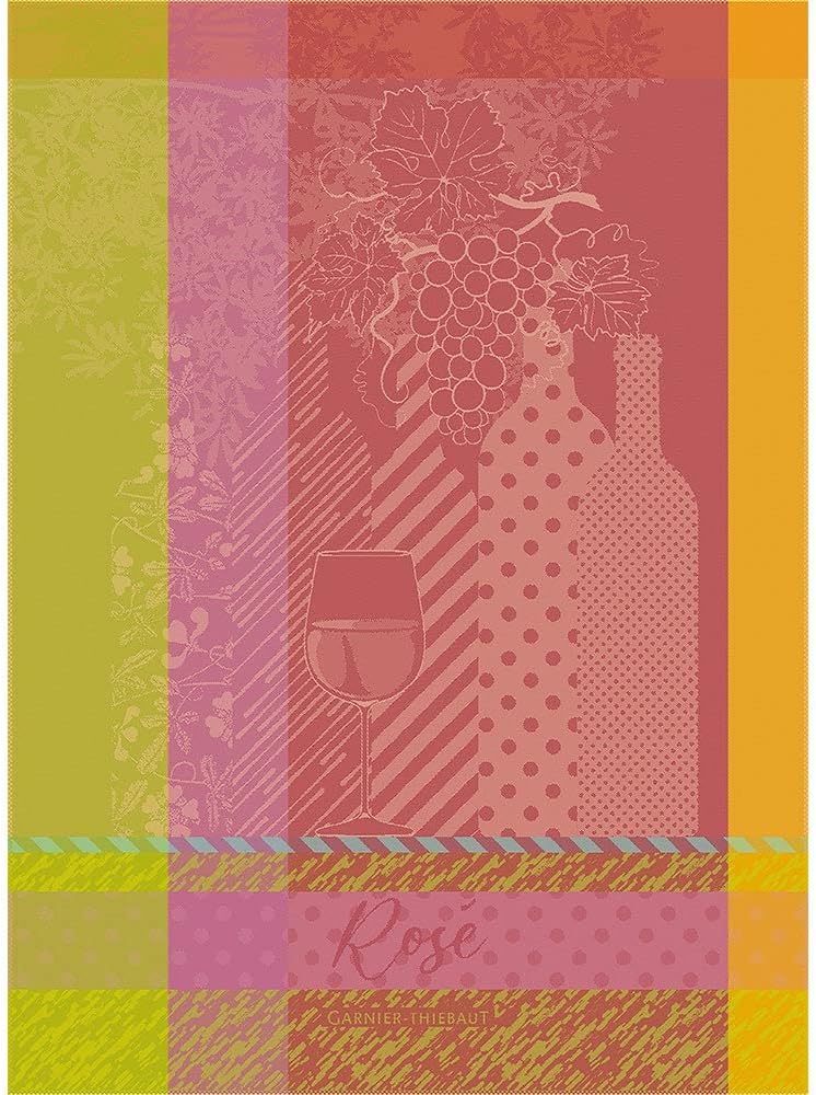 Garnier-Thiébaut Vin Rose Fruité jacquard kitchen towel pink red yellow 22x30 on white background