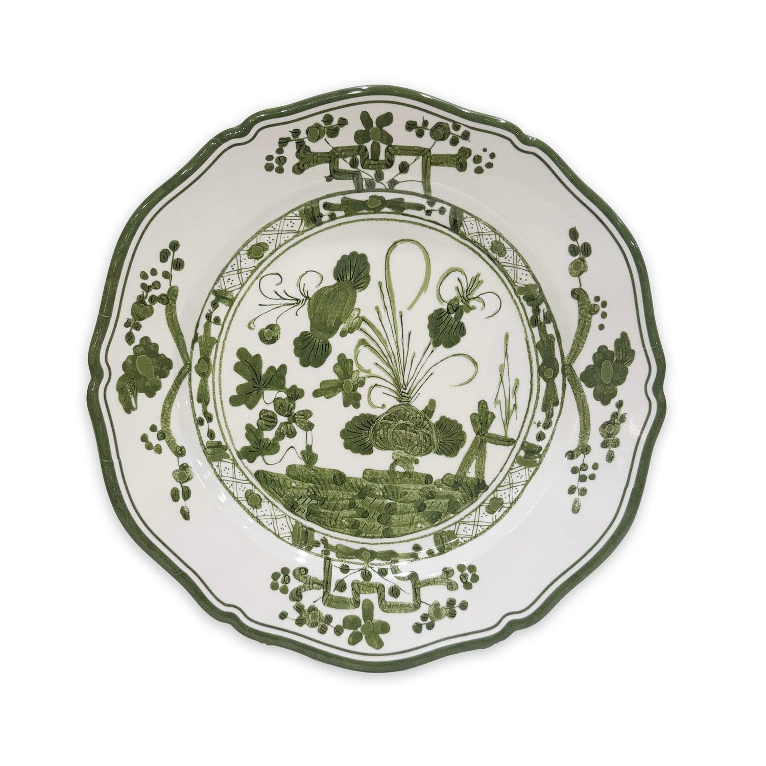 Beatriz Ball VIDA Faenza White Green Melamine Dinner Plates Bold Border Pattern Set of 4