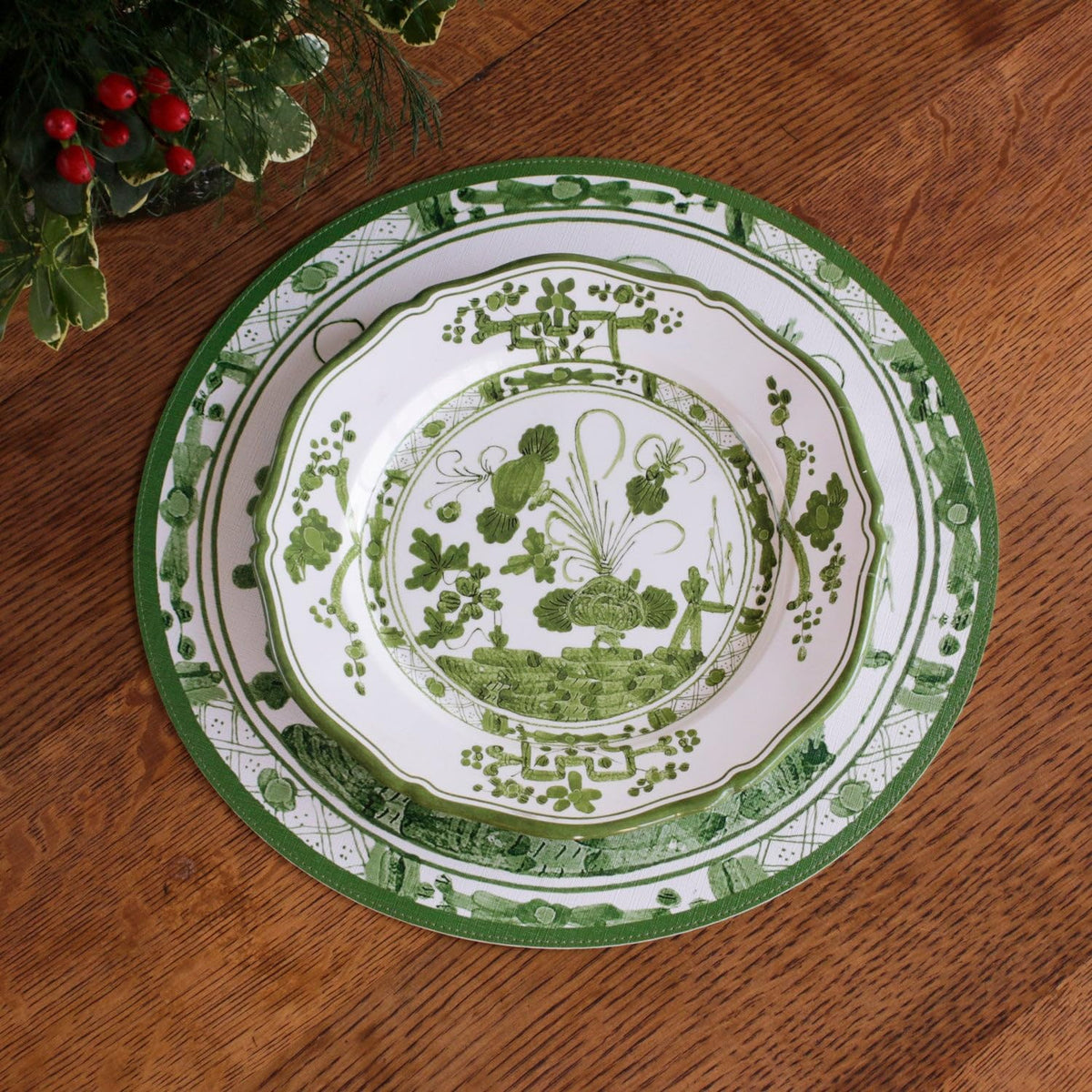 Beatriz Ball VIDA Faenza 11-Inch Dinner Plate White and Green Melamine Set of 4