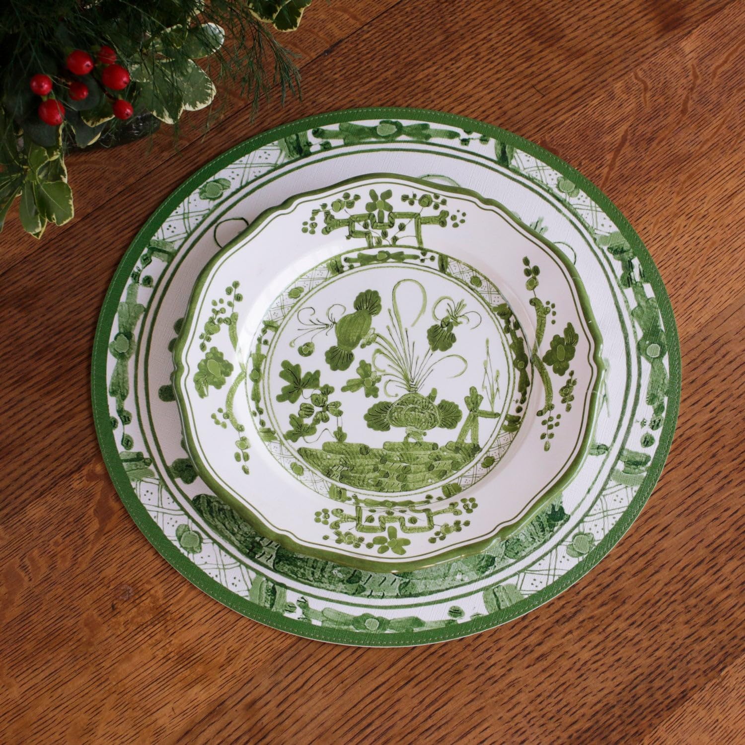 Beatriz Ball VIDA Faenza 11-Inch Dinner Plate White and Green Melamine Set of 4