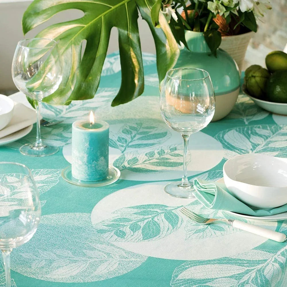 Garnier-Thiébaut Mille Verdoyant Turquoise Jacquard Tablecloth | 71" x 71"