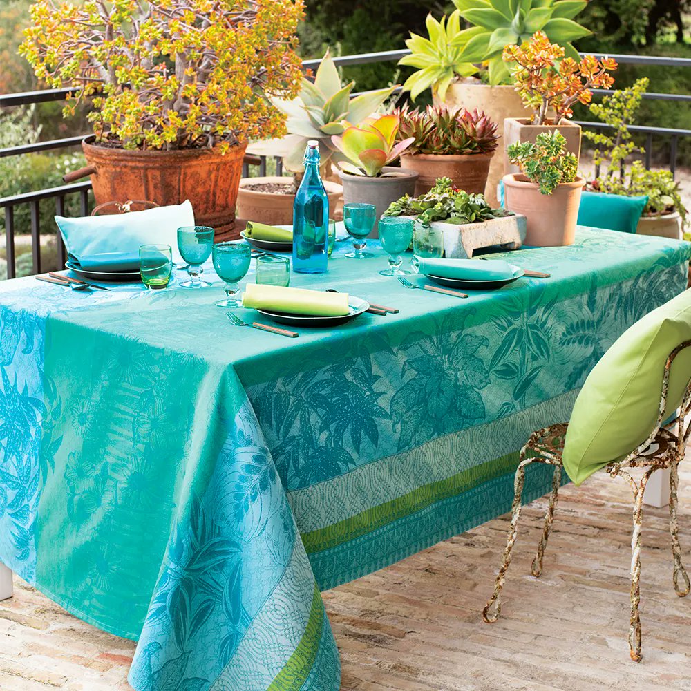 Garnier-Thiébaut Mille Alocasias Atoll Jacquard Stain-Resistant Tablecloth | 59" x 59"