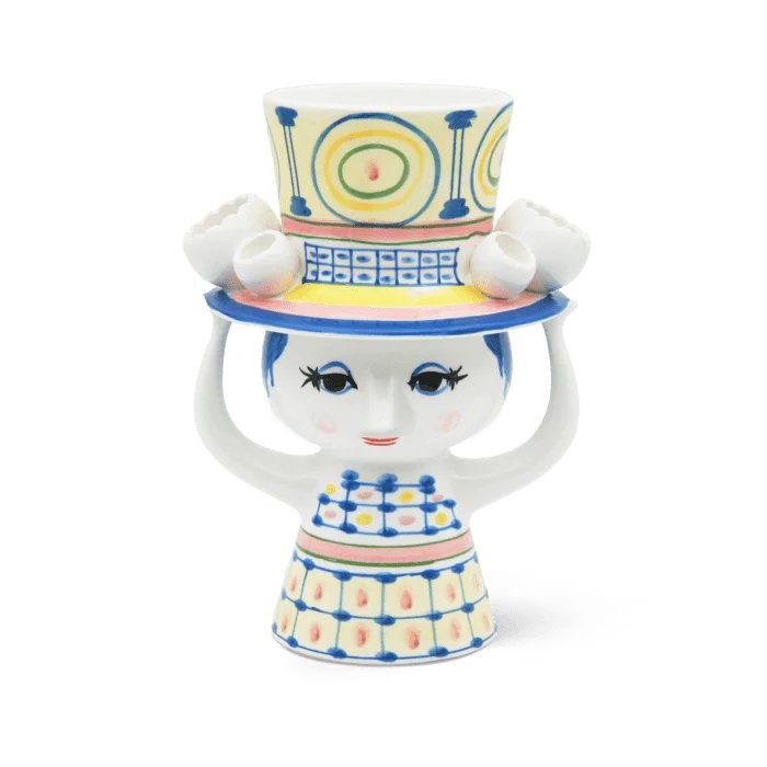 Bjørn Wiinblad Lady With Hat Vase Blue Porcelain