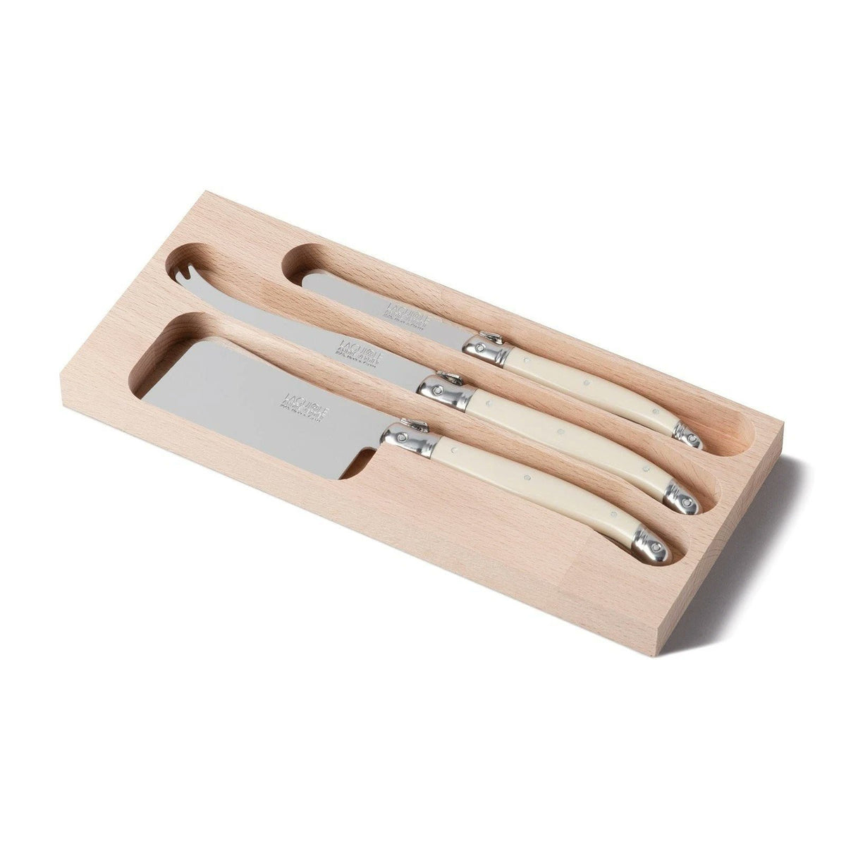 André Verdier Laguiole Debutant 3 piece cheese knife set with ivory handles