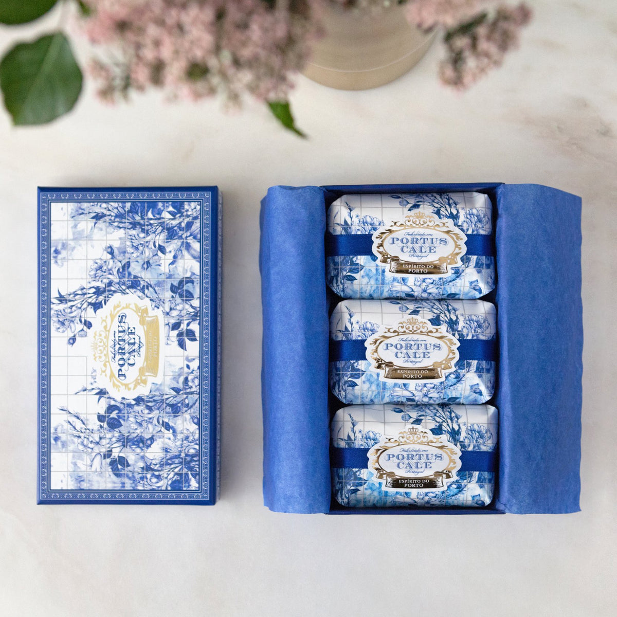 Portus Cale Gold & Blue Collection Fragranced Soaps Set (3 x 150g) Floral Aroma Pink-Pepper and Jasmine