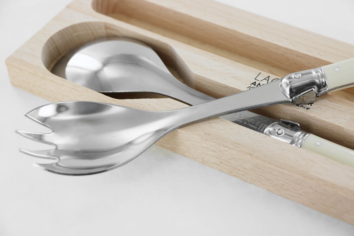 Andre Verdier Laguiole 5-Piece Host Serving Set — Ivory Handles, Beech Wood Gift-Box | Bread, Cheese & Salad Servers | Made in France