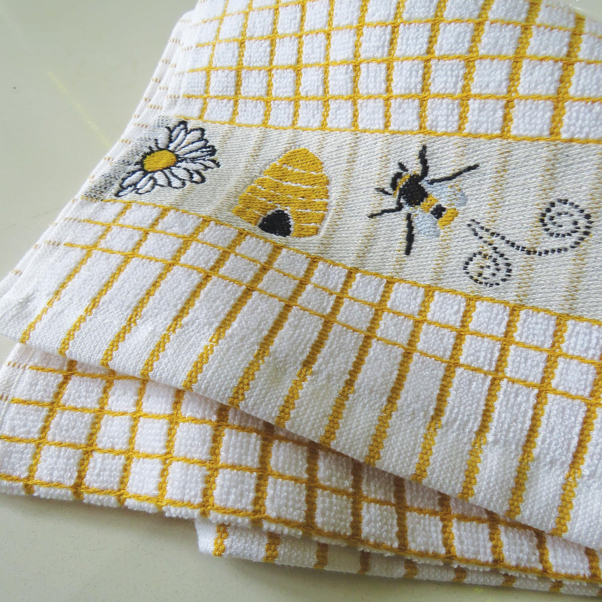 Samuel Lamont Poli-Dri Bees Yellow and White Kitchen/Tea Towel, 100% Cotton, 27" L x 19" W, Made in Ireland
