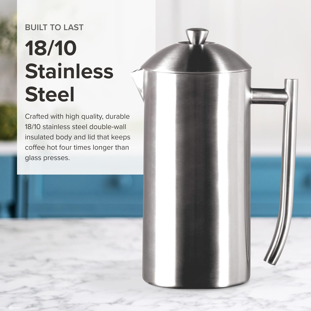 Frieling Brushed French Press Handle and Spout Detail No Drip Stainless Steel