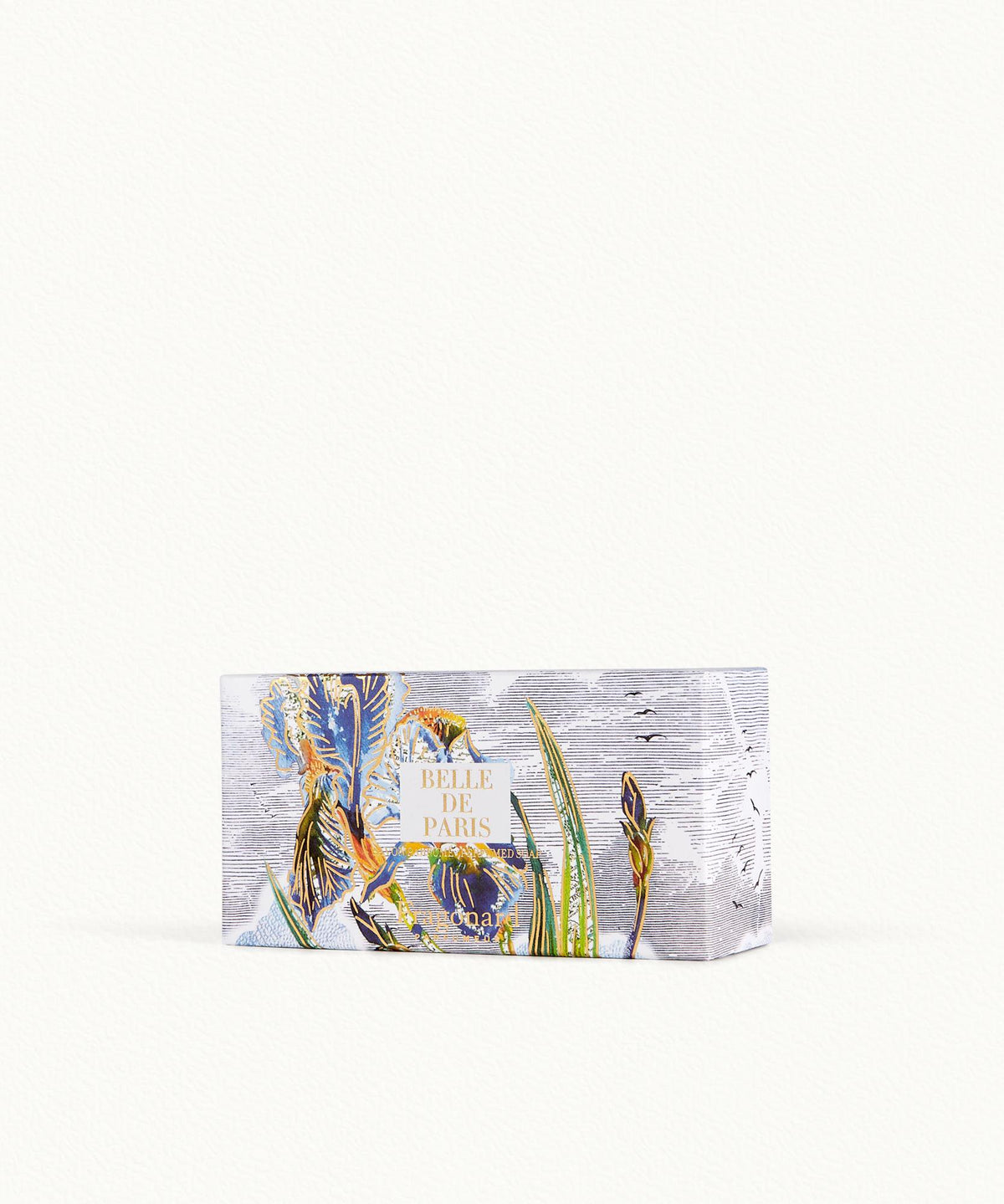 Fragonard Belle de Paris 150g soap close-up iris embossing Grasse France