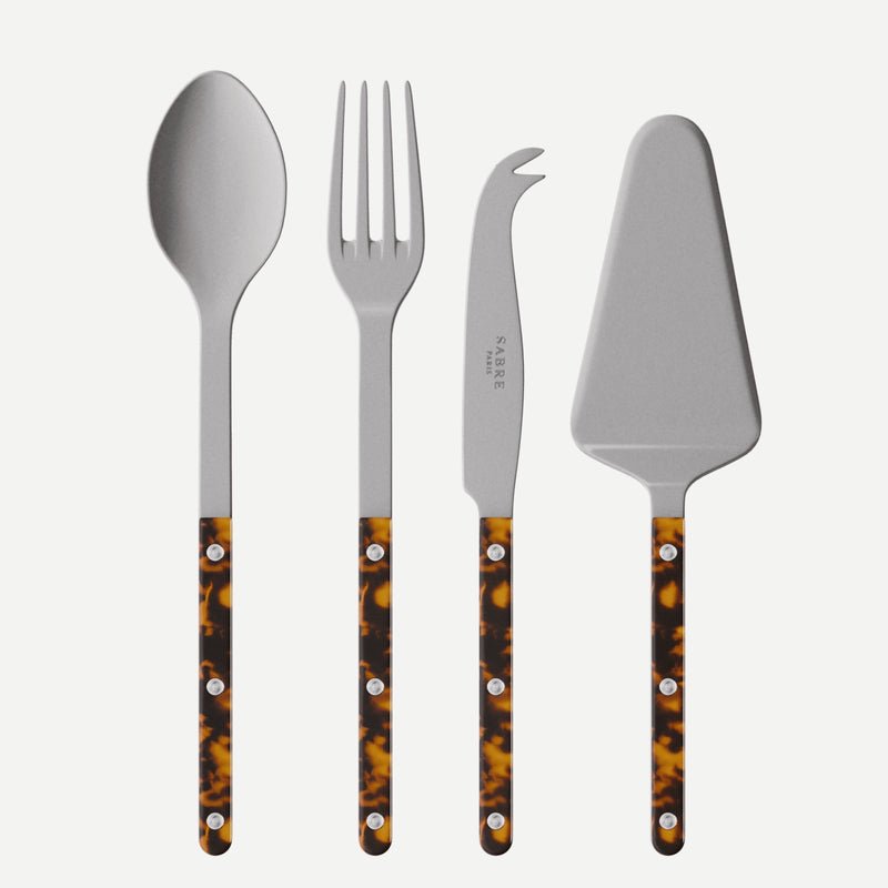 SABRE PARIS - 4-Piece Serving Set - Faux Tortoise - Bistrot Collection - 2 Serving Flatware, Serrated Pie Server, Large Cheese Knife - Stainless Steel & Nylon - Dishwasher Safe - Brilliant Finish