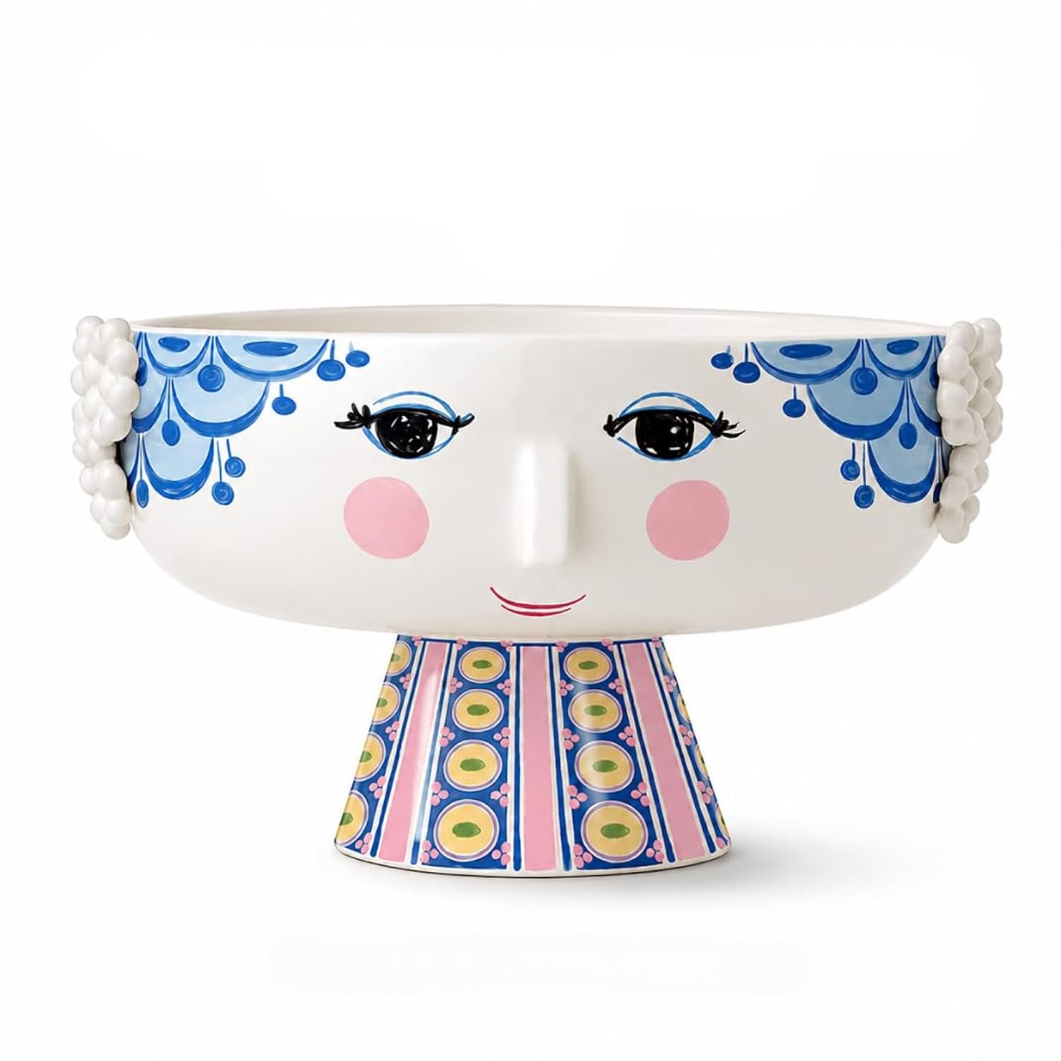 Bjørn Wiinblad Eva Bowl on Stand | Hand-Painted Glazed Ceramic | Blue | 9.4 in