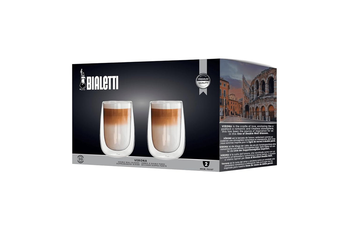 Bialetti Verona double wall glass cups set of 2 clear borosilicate