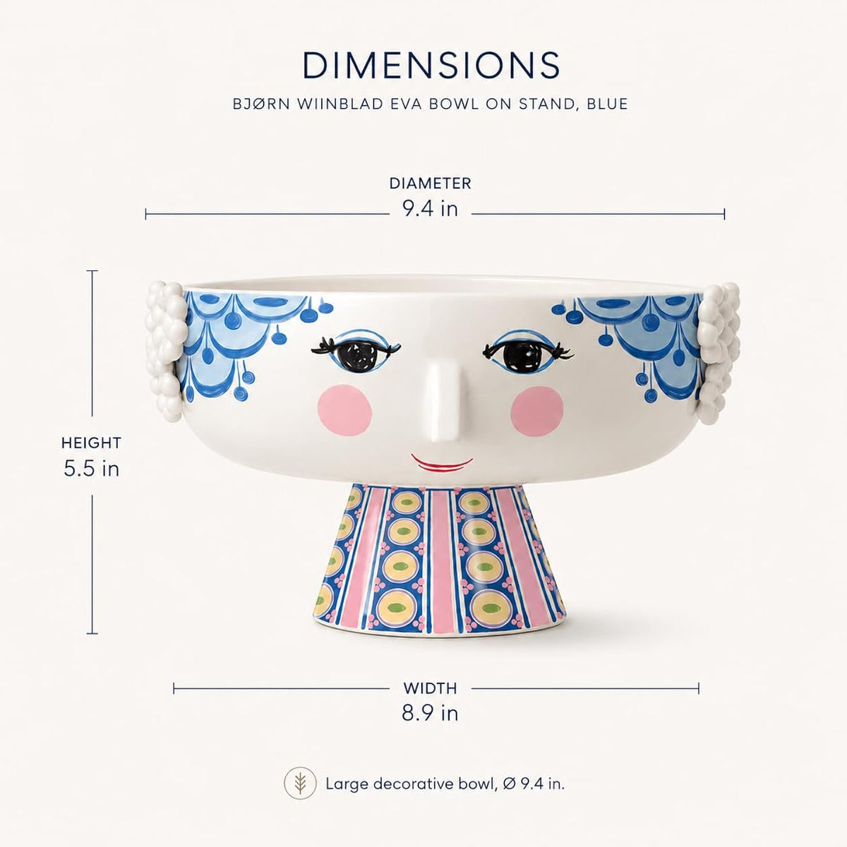 Bjørn Wiinblad Eva Bowl on Stand | Hand-Painted Glazed Ceramic | Blue | 9.4 in