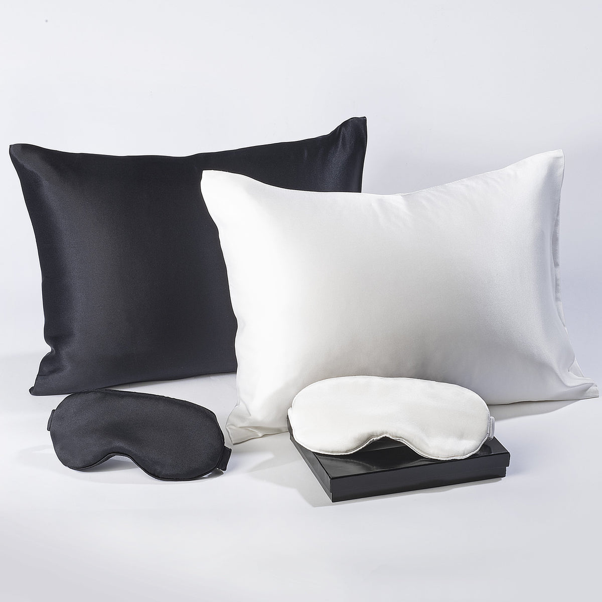 Silk Travel Set, Boudoir Pillow, Silk Pillow Case, Eye Mask | Hypoallergenic Down Alternative by Downtown Company | Black