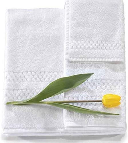 Garnier-Thiebaut White Towels Set 6 Pieces (2-Bath 2-Hand 2-Face Towel ) Mini-Squares Design