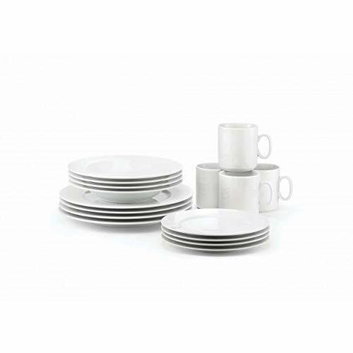 Revol Dinnerware 16 Pieces Set Soup Dinner Salad Plates & Mug (Service for 4) White Porcelain Resistant