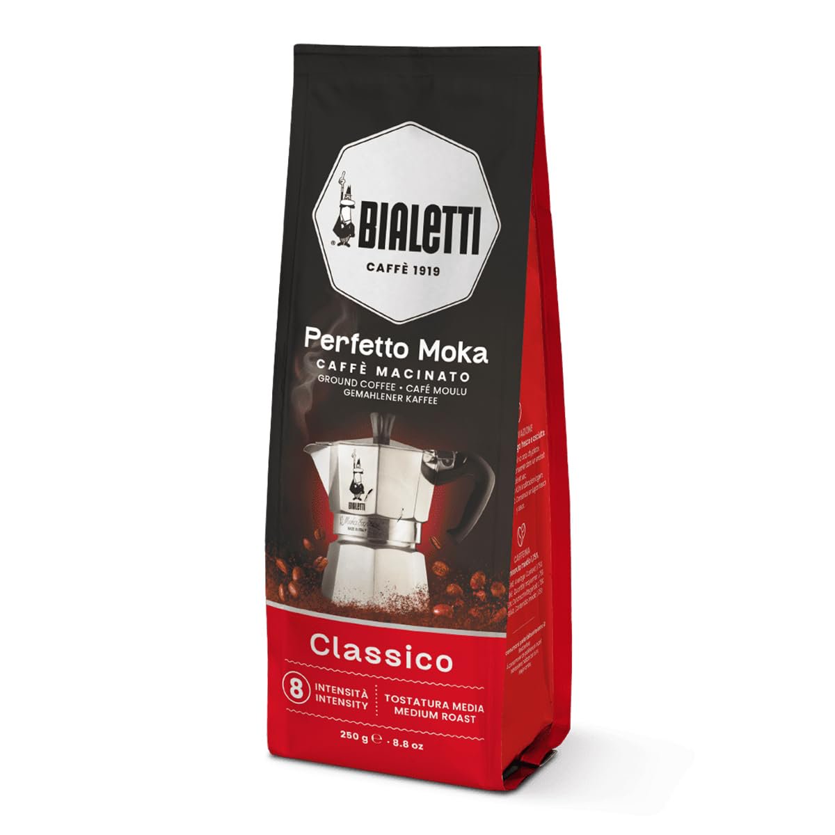 Bialetti Perfetto Moka coffee bags close-up aroma-saving valve medium dark roast Italian coffee