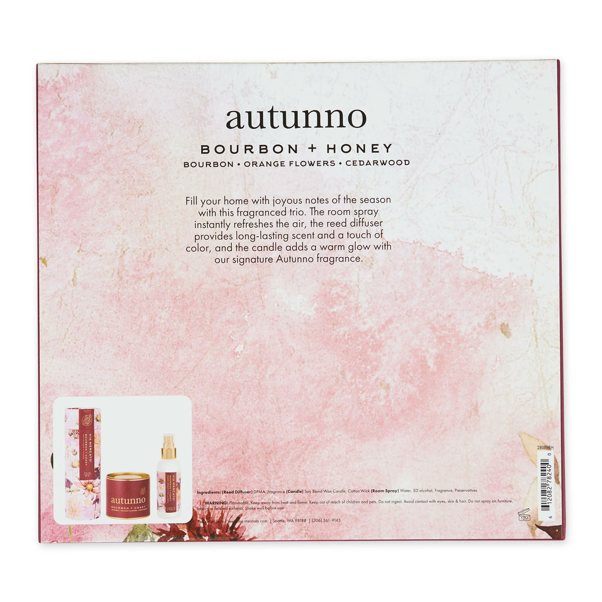 Via Mercato Autumn Bourbon & Honey Home Fragrance Gift Set | Candle, Diffuser & Spray