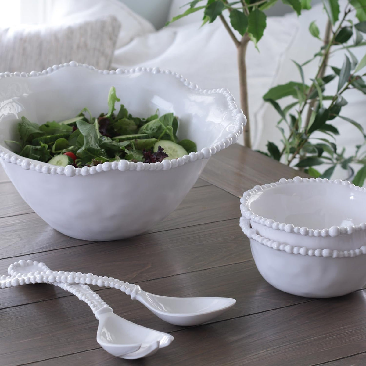 VIDA Alegria Large Salad Servers in White Melamine