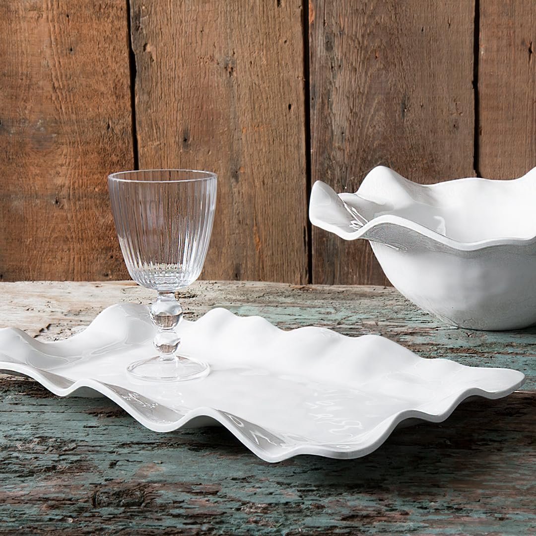 Beatriz Ball VIDA Havana long rectangular tray white styled on dining table with bread cheese