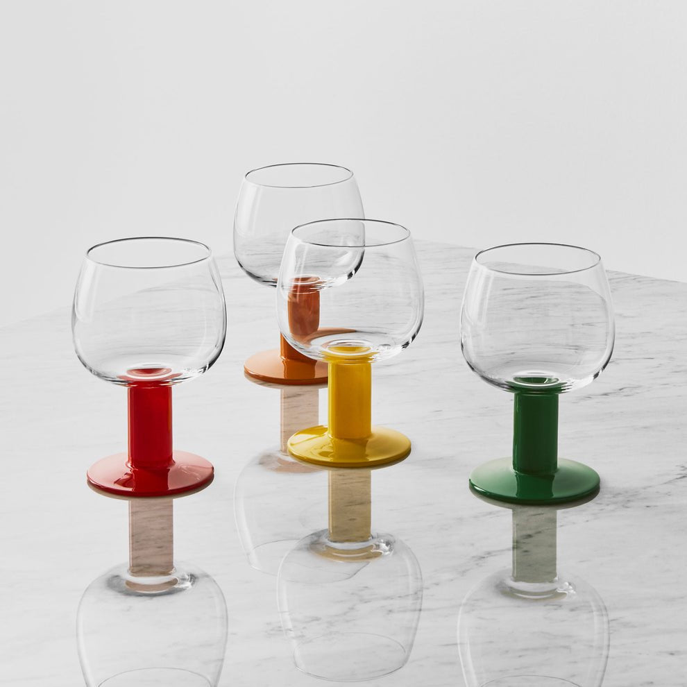Kosta Boda Fars Glas Mixed Color Drinking Glasses Set of 4, 13.5 oz Swedish Design Glassware