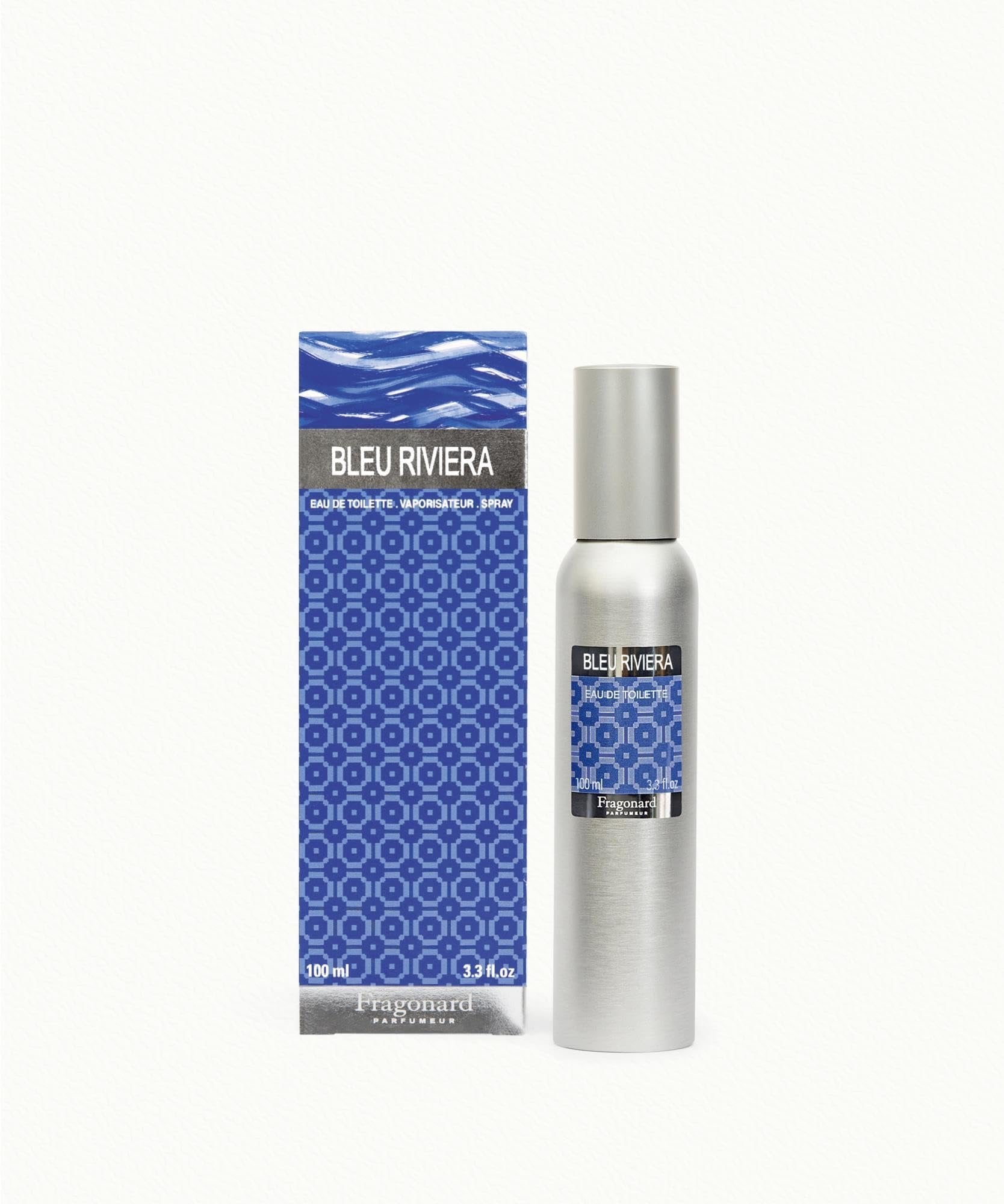 Fragonard Bleu Riviera Eau de Toilette 100ml refillable aluminium bottle on white background