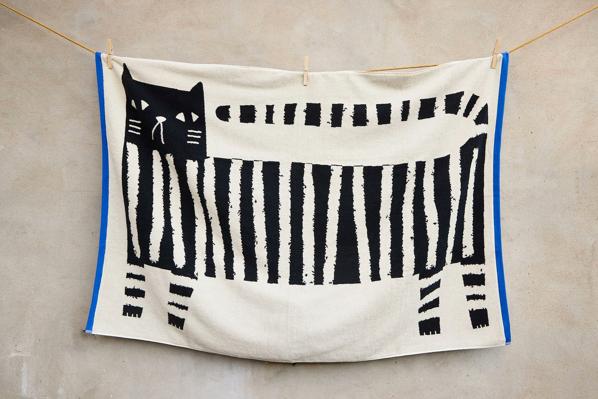 Donna Wilson Lazy Cat Towel | Soft Jacquard Cotton Towels