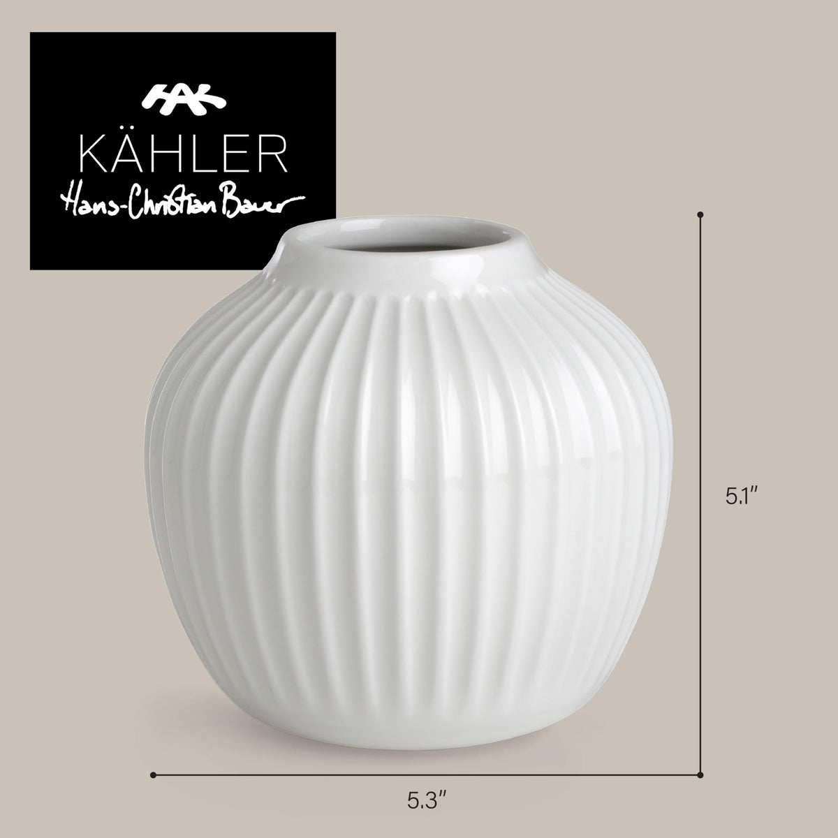 Kahler Hammershoi Vase, White, 5.1" H x 5.3" D, Designed by Hans-Christian Bauer