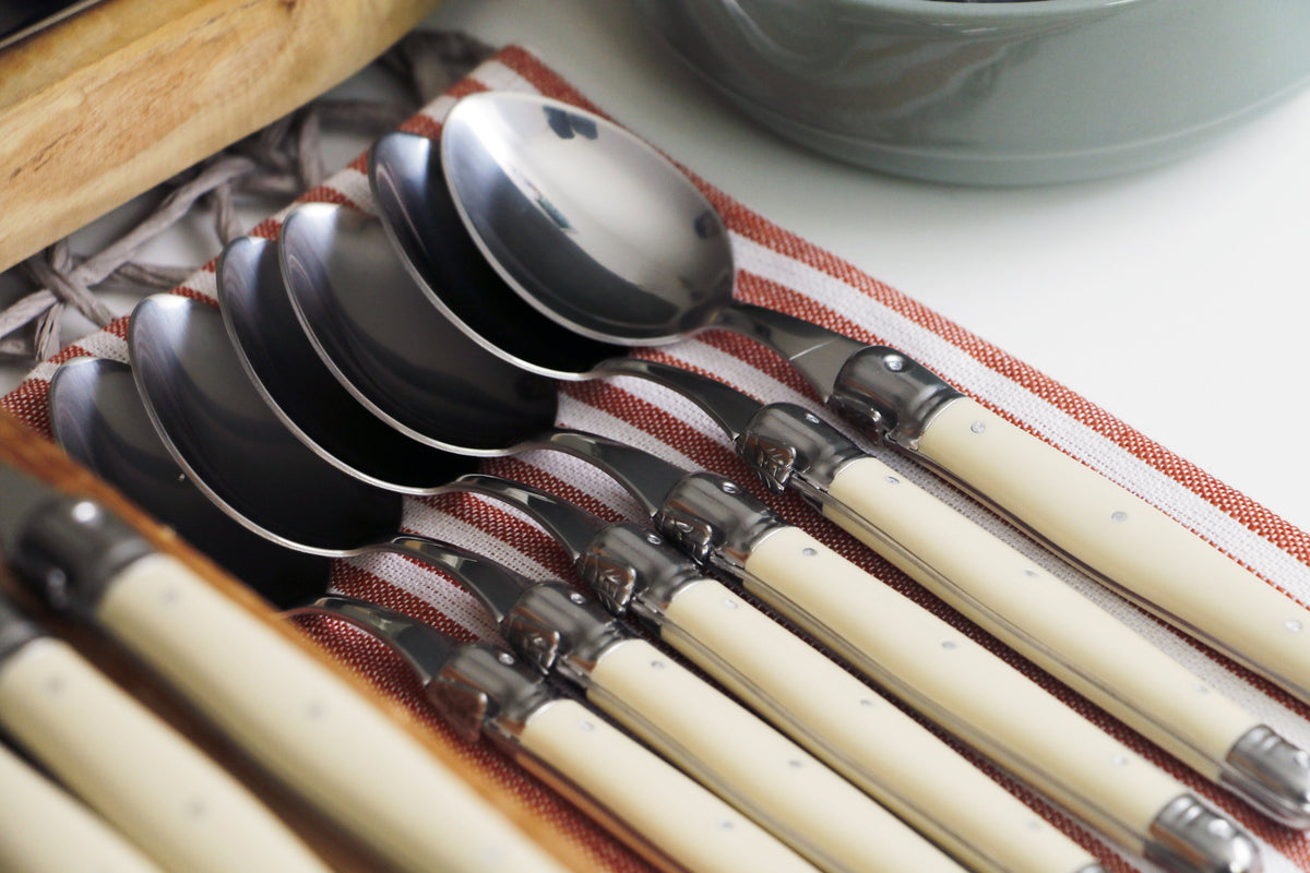 Andre Verdier Laguiole Debutant Flatware Set 4 Piece Place Setting | Service for 6 (24 Pieces) | Ivory Handle