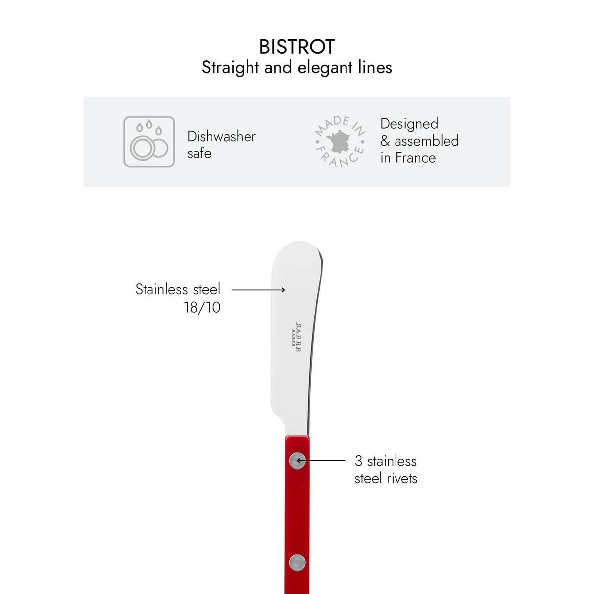 Sabre Paris - Set of 2 Spreader Knives 5.5 inches - Bistrot Collection - Perfect for Butter, Tapenades, Spreads - Stainless Steel & Nylon - Dishwasher Safe