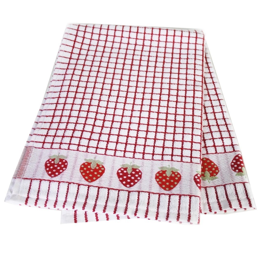 Samuel Lamont Poli-Dri Jacquard Cotton Kitchen Tea Towel | Set of 2 | Strawberry Red