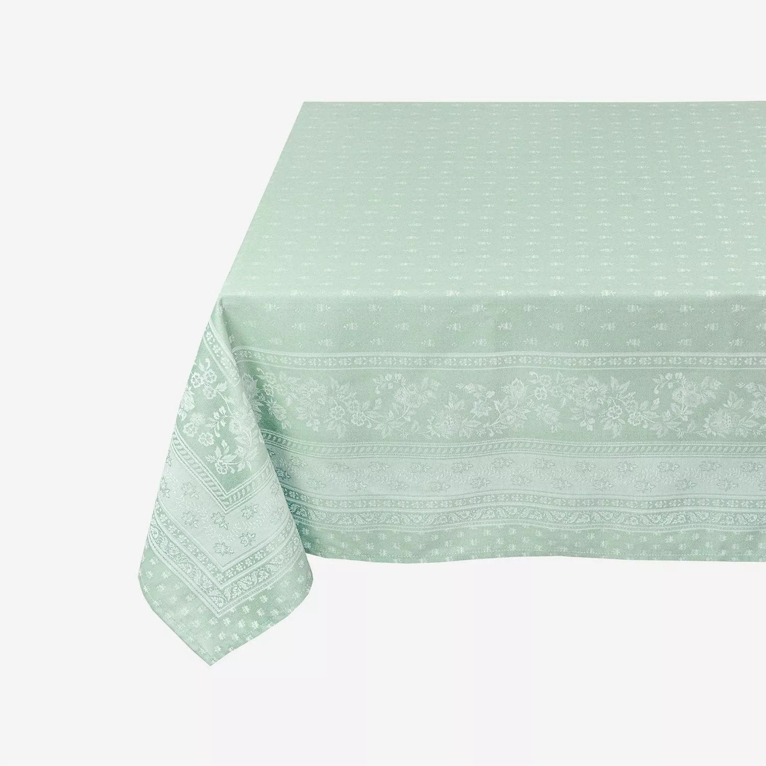 Tabluxe Linens French Jacquard Coated Rectangular Tablecloth 63" x 98" | Easy-Care | Green Provencal Floral Design